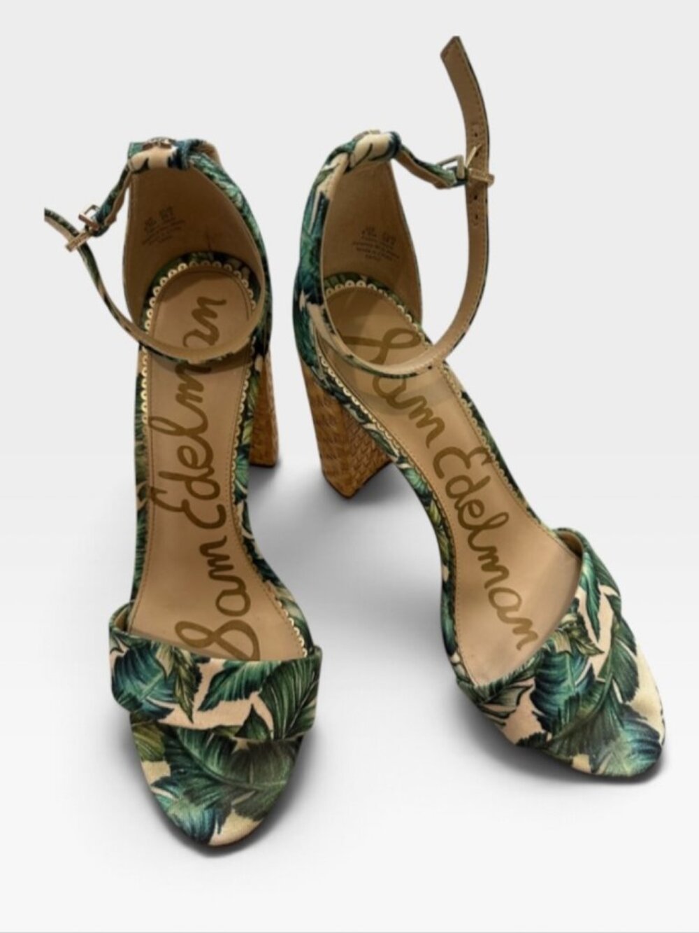 Sam Edelman Yaro Palm Print Ankle Strap Sandals 8.5